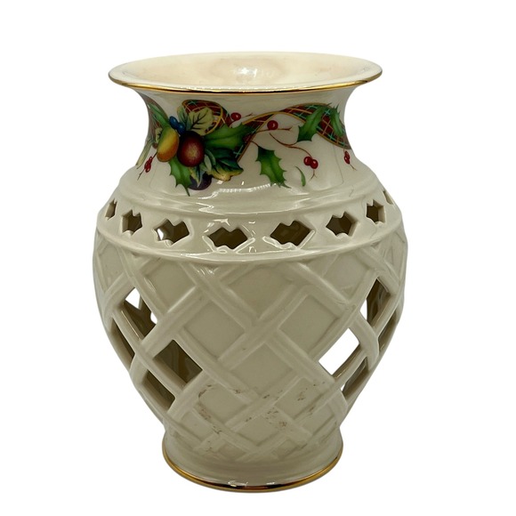 Lenox Other - Lenox USA‎ Porcelain Christmas Holiday Tartan Tealight Fragrance Warmer Lattice